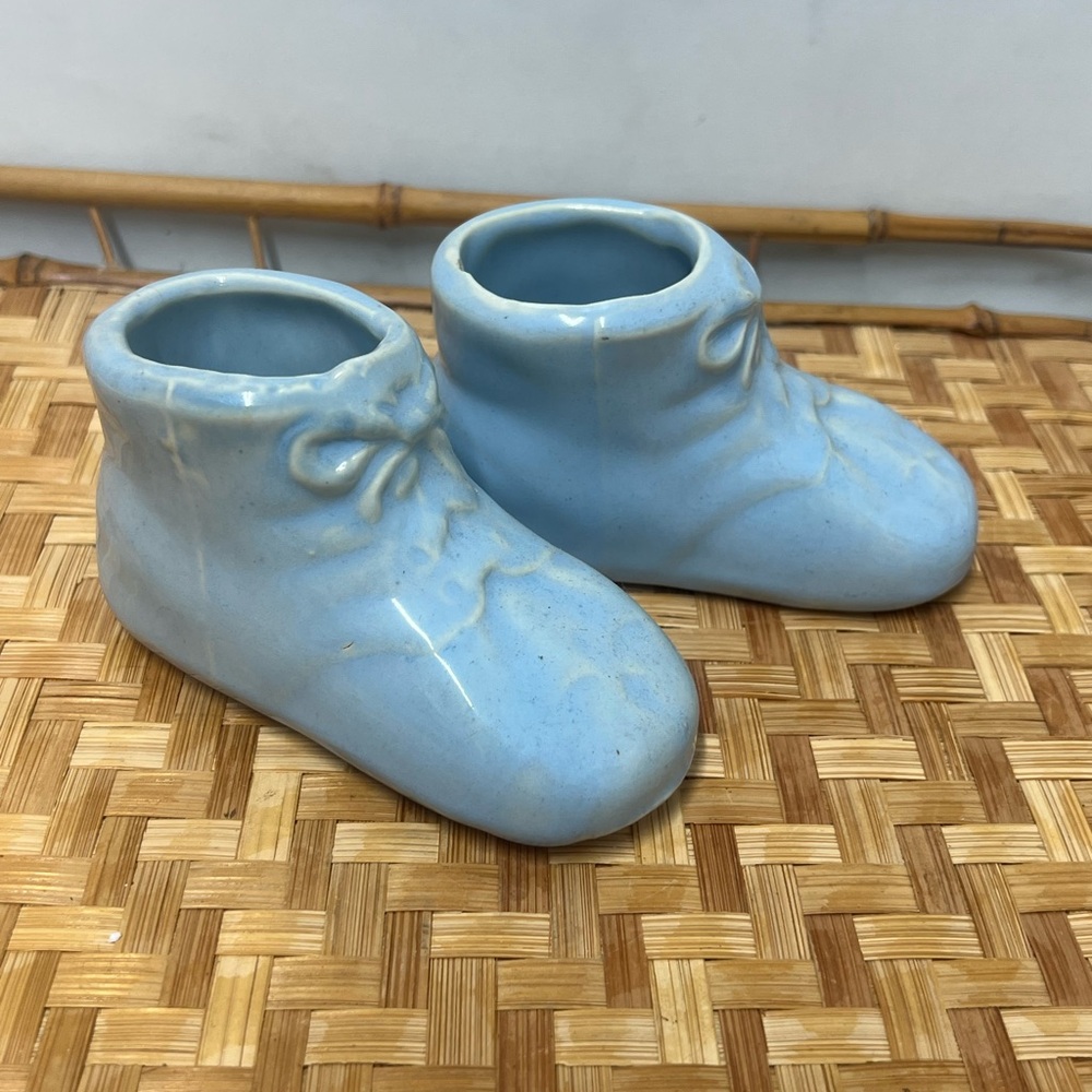 Vintage USA baby bootie planters shoes blue nursery baby shower